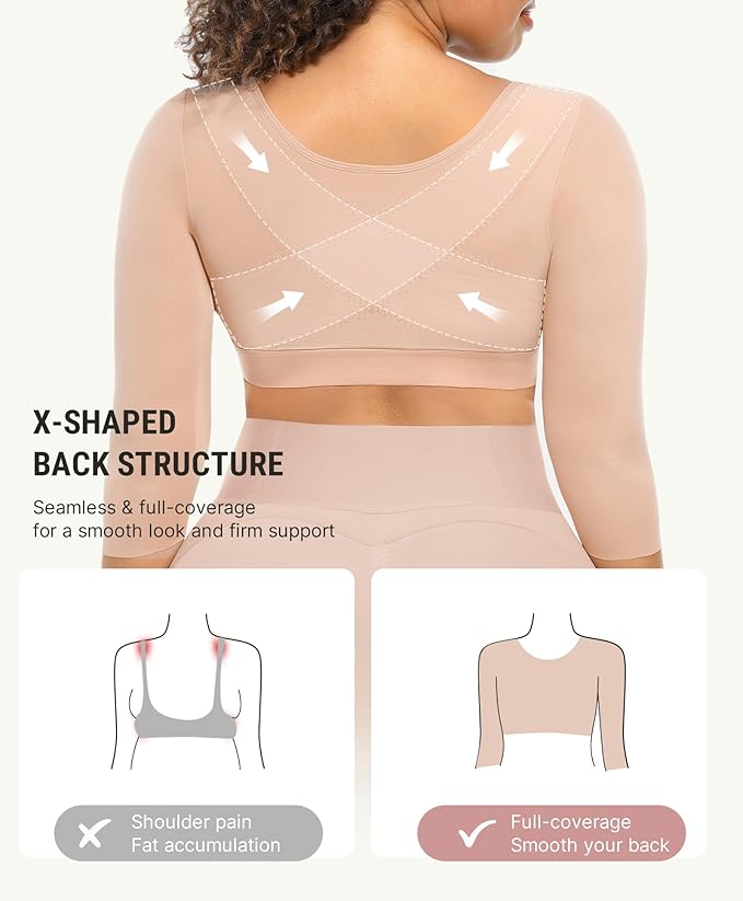 FeelinGirl Arm Shaper for Women Post Surgery Arm Lipo Compression Sleeves Slimming Arm Faja Front Closure Shapewear Bra