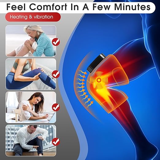 Cordless Heated Knee Massager with Vibration, FSA Eligible HSA Heated Knee Brace Wrap Heating Shoulder Brace for Knee Shoulder Elbow, Heating Pad with 6 Heating Levels, 3 Massage Modes & Timer (Grey)