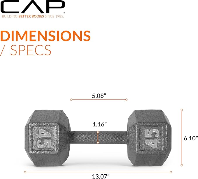 CAP Barbell Cast Iron Hex Dumbbell, Single, 45 lb