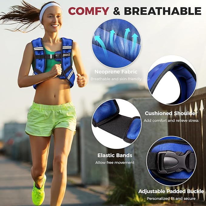 BAGAIL Comfort-Fit Weighted Vest for Woman, Even Weight Distribution, Faster Weight Loss, No-Chafe or Bounce for Walking & Running with Detachable Phone Pouch & Reflective Stripes (Available 5-30lbs)