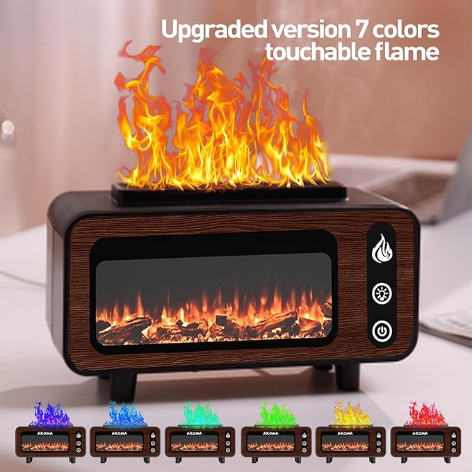 APSARAS USA Aroma Diffuser, Essential Oil Diffuser, Fireplace Flame Air Humidifier Diffuser, 7 Colors Aromatherapy Diffuser with Timer, Humidifiers for Bedroom,Yoga,Gym,200ml(Black)