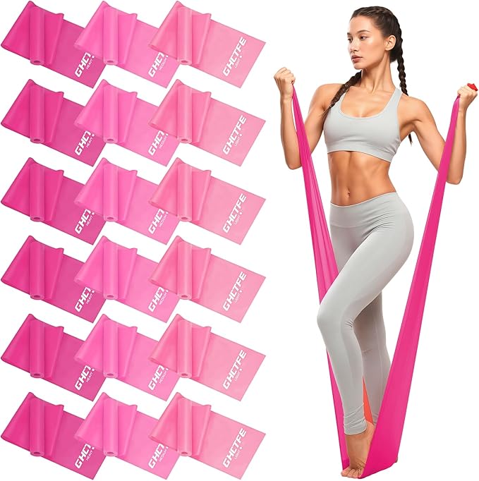18PCS Resistance Bands Bulk, Non-Latex Physical Therapy Bands, Professional Flat Bands for Trainers, Pilates & Home Gym Full Body Workout, Strength Training, Includes 6 Sets with Carry Bags