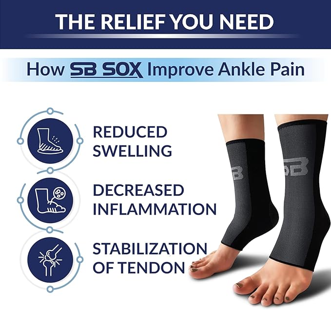 SB SOX Ankle Compression Sleeve for Men and Women (1 Pair) - Ankle Brace Support Stabilizer for Sprained Ankle, Achilles Tendonitis, Sports