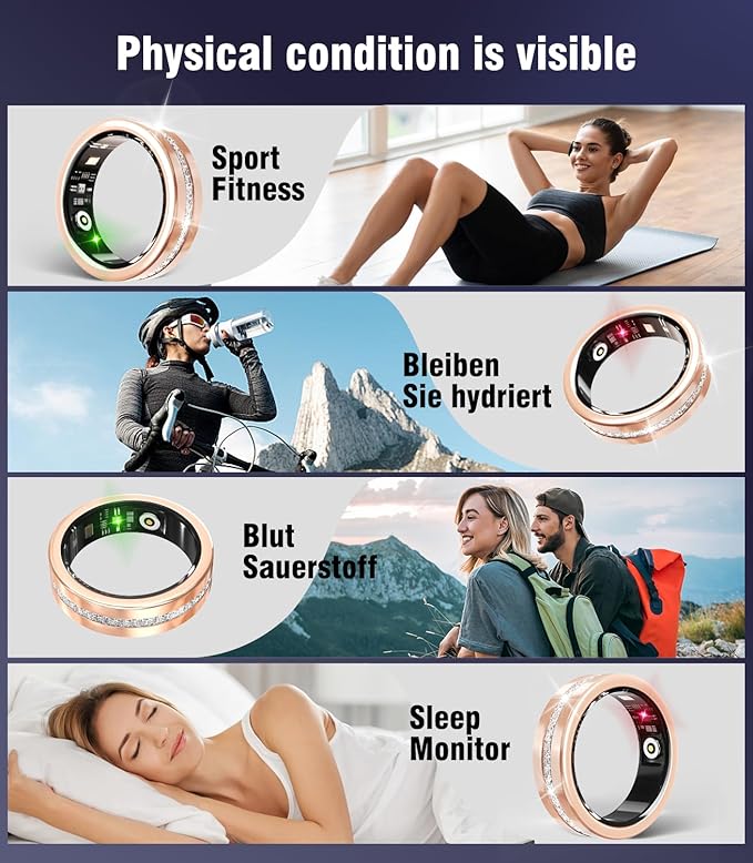 10 Gen Diamond Smart Ring and Wireless Charging Case【Industry Ranking No.1 – 0 Measurement Error】 2026 Smart Ring for Women & Men for Sleep Tracking Wearable Device,Fitness Ring【Gold 8#】