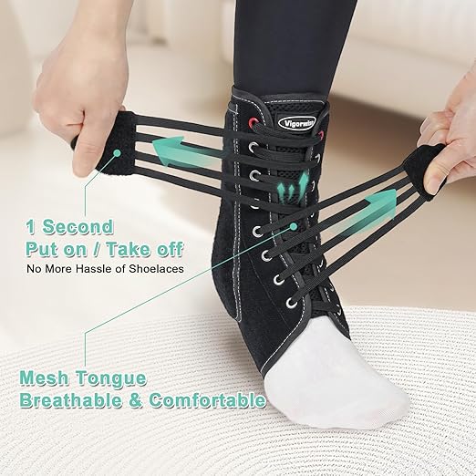 Lace up Ankle Brace for Women Men, Quick Adjustment Ankle Brace with Metal and Plastic Side Stabilizers, 1Pcs Foot Support for Sprained Left Right, M