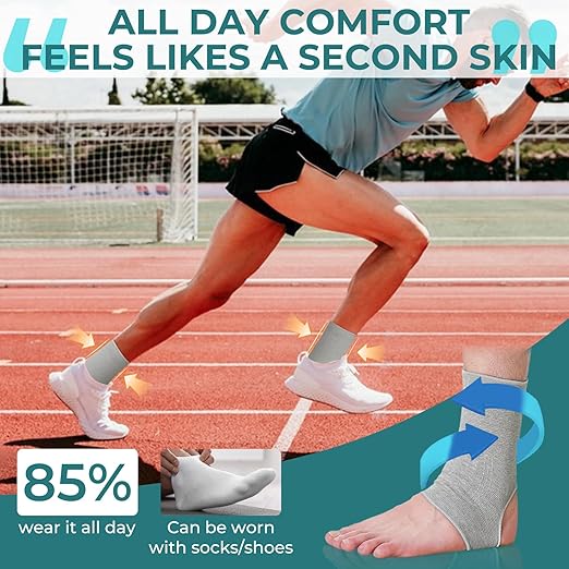 NeoTech Care Ankle Support Sleeve - Open Heel, Light, Elastic & Breathable Knitted Fabric - Medium Compression - For Men, Women, Kids - Right or Left Foot (Gray Color, Size L, 1 Pair)