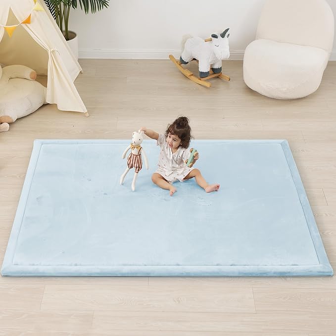 1.5" Thick Baby Play Mat for Floor Tummy Time, 59"x 79" Pro Soft Baby Activity Playmats Playroom, Easy Care with Non-Slip Safe for Infant Toddler Kids Crawling(Blue)