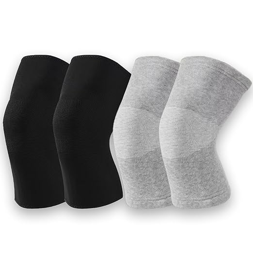 Bamboo Charcoal Compression Knee Sleeve - Elastic Knee Braces Pads Warmers Protective Knee Support for Arthritis and Runners (Gray+Black, Medium)