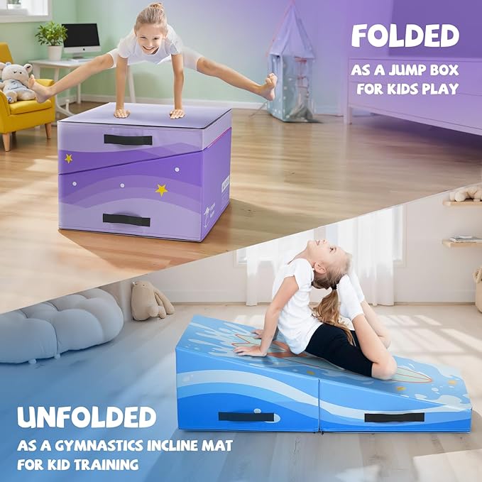 Kangaroo Hoppers Incline Gymnastics Mat, 56"x28"x15" Folding Wedge for Kids Tumbling, Skill Training, Multiple Colors Cheese Mat for Gymnastics, Home Gym Exercise