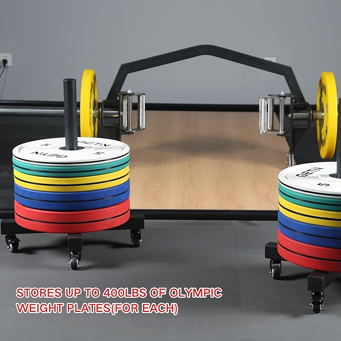ZUKAM Upgraded Movable Olympic Weight Plate Rack with Wheel for 2-Inch Bumper Plates Weight Storage, Stores up to 800lbs of olympic weight plate, Sold in pairs
