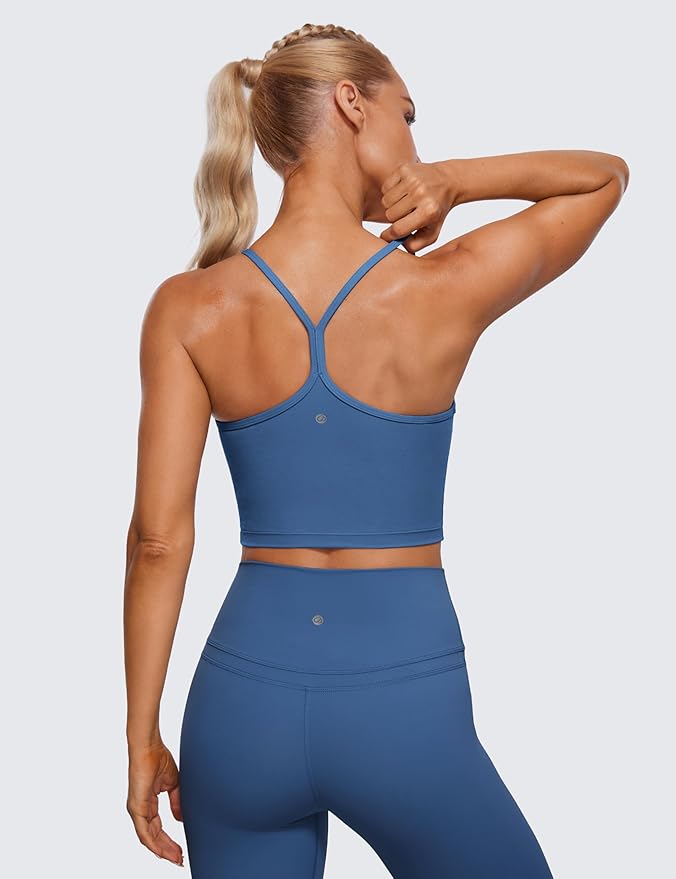 CRZ YOGA Butterluxe Y Back Crop Tank Tops for Women - Spaghetti Straps Racerback Padded Yoga Workout Longline Sports Bras