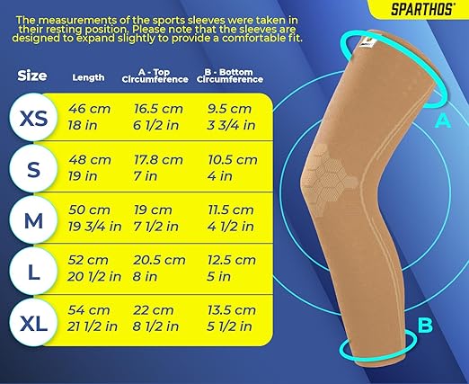 Sparthos Full Leg Compression Sleeves - Braces for Calves, Knee and Thigh, Recovery, Support Pain Relief for Sports Patella Meniscus Tear Mcl Acl Tendon Osgood Schlatter - Mens and Womens (Beige-S)