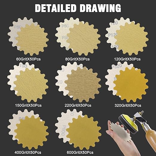 MAXMAN 50 PCS Hook and Loop Sanding Discs, 3-Inch Flex Edge Wavy Sander Pads Alumina Orbital Sandpaper 400 Grit - Perfect for Sanders Hand Drill, Bowl Sanders & Woodworking Wood Auto, No Hole