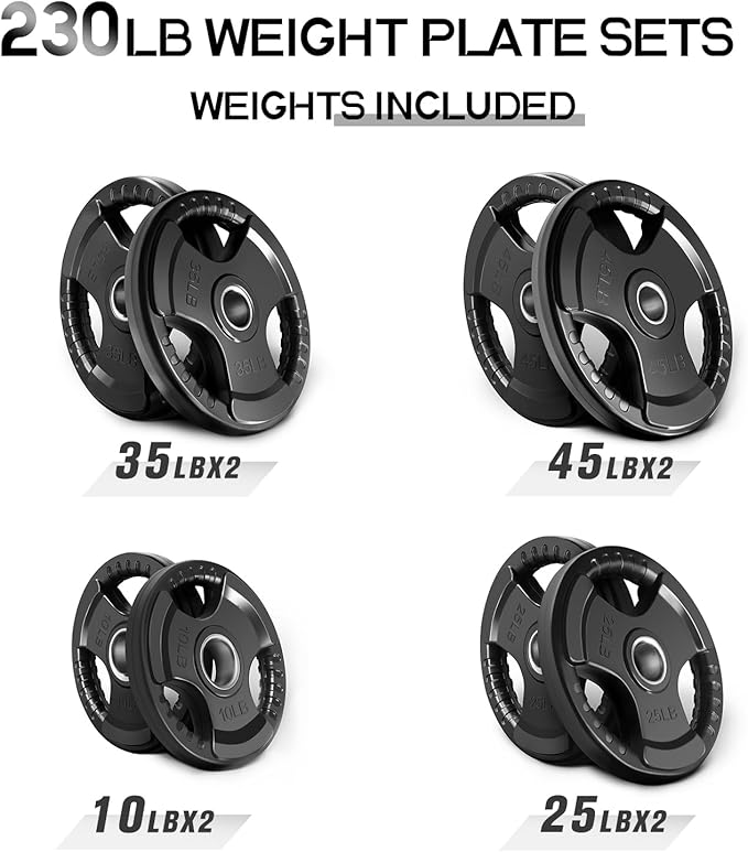 RitFit Weight Plates for Barbell, 2-Inch Olympic Rubber Grip Plates for Weightlifting and Strength Training in Home & Gym, Single, Pair and Sets