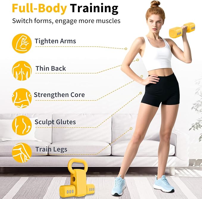 2-in-1 Adjustable Dumbbells Set, 4 Levels Weight Dumbbells Set for Women Men, Each 2.2/3.3/4.4/5.5lb Hand Weights with Kettlebell Form for Home Gym Exercise Training