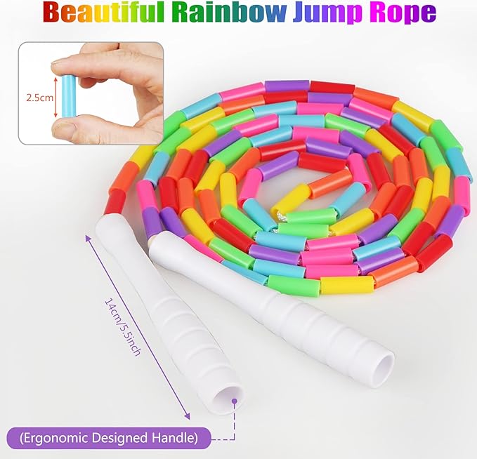 Fezog 2 Pack Rainbow Beaded Kids Jump Rope, Segmented Skipping Rope for Kids Adults, Tangle-Free Rope Skipping Child Jump Rope for Fitness Exercise Training