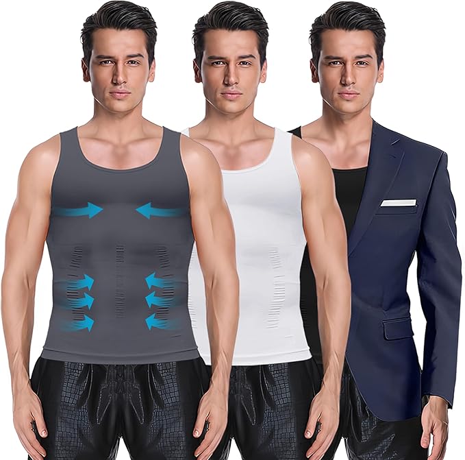 MEETYOO 1/2/3 Pack Men's Shaper Slimming Tank Top Athletic Compression Shirt with Sleeveless Undershirts for Men