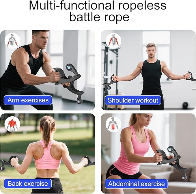 Ropeless Battle Ropes, No Anchor Needed,Forearm Strengthener with Silent Operation, Space-Saving & Portable Home Gym Equipment, Centrifugal Force Design for HIIT, Strength & Aerobic Training
