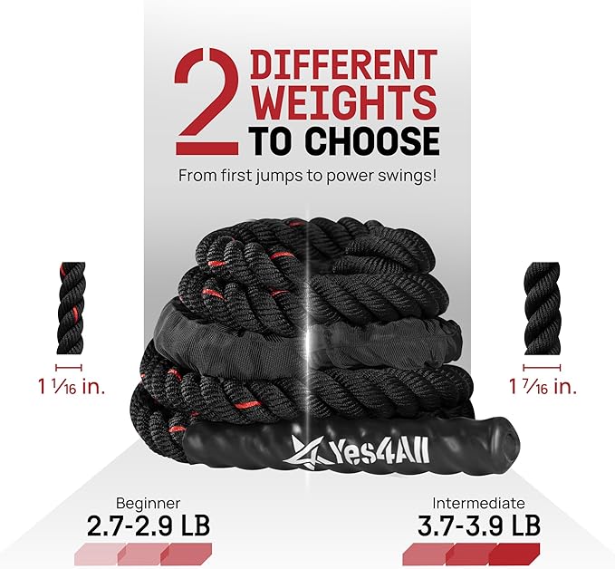 Yes4All Weighted Jump Rope, 3.8LB Heavy Skipping Rope with Anti-Slip Double Layer Handle & Protective Sleeve for Fitness, Cardio, Muscle Training - Carry Bag Included