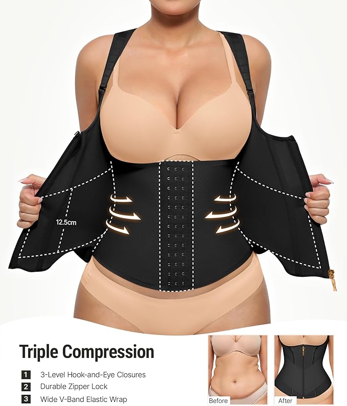 FeelinGirl Waist Trainer Vest for Women Tummy Control Corset Body Shaper Back Support Adjustable Straps Workout Faja