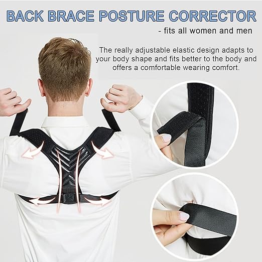 Posture Corrector, Back Brace for Women and Men, Adjustable Back Support, Shoulder Straightener for Improving Hunchback, Providing Pain Relief from Neck, Shoulder, and Upper Back-Black