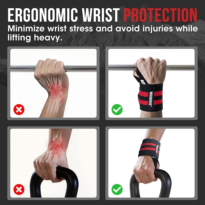 WSAKOUE Weightlifting Wrist Wraps - 18" Professional Wrist Support with Heavy-Duty Thumb Loop for Powerlifting, Bench Press & Strength Training- Adjustable Gym Wrist Straps for Men & Women