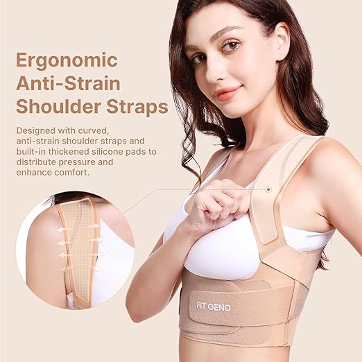 Fit Geno Posture Corrector for Women Invisilite: Invisible Lightweight Back Brace for Neck Shoulder & Upper Back Pain Relief - Improve Posture Correct Hunchback Slouching Under Clothes Large