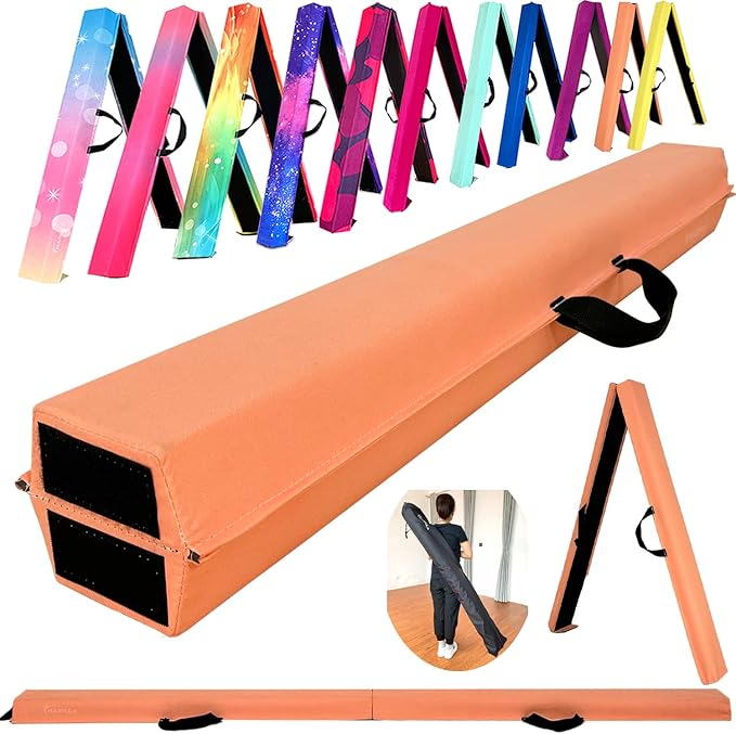 MARFULA 6 FT / 8 FT / 9 FT Folding Gymnastics Beam Foam Balance Floor Beam - Extra Firm - Suede Cover - Anti Slip Bottom with Carry Bag for Kids/Adults Home Use