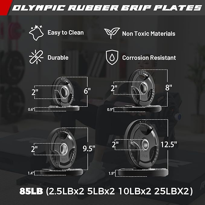 RitFit Barbell Weight Set - 4/6FT Olympic Barbell with Weight Plates (55-115LB Total) - Weightlifting Equipment for Squats, Curls, Deadlifts, Presses, Hip Thrusts