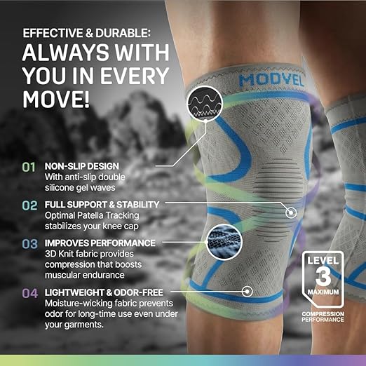 Modvel 2 Pack Knee Brace for Women & Men - Knee Support for Walking, Knee Compression Sleeves for Pain Relief, Knee Sleeves for Women, Knee Sleeves for Men, Knee Brace for Sports, Workouts & Arthritis