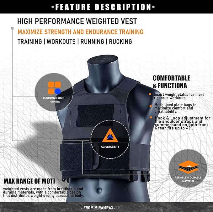 Weighted Vest for Men and Women Adjustable Weight Vests Low Profil Vest Quick Release Strength and Endurance Training Fitness Tactical Running Workouts