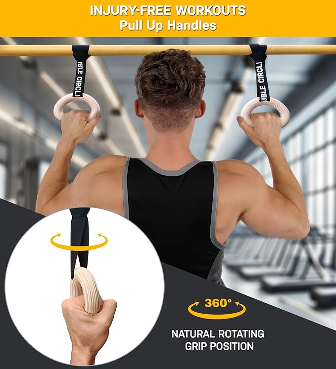 Double Circle Pull Up Handles - Pull Up Grips, LAT Pull Down Gym Handles Design - Quick Attachment to Bars and Barbell Grips - Includes Carry Bag - Suitable for Home Gym and On-The-Go Workouts