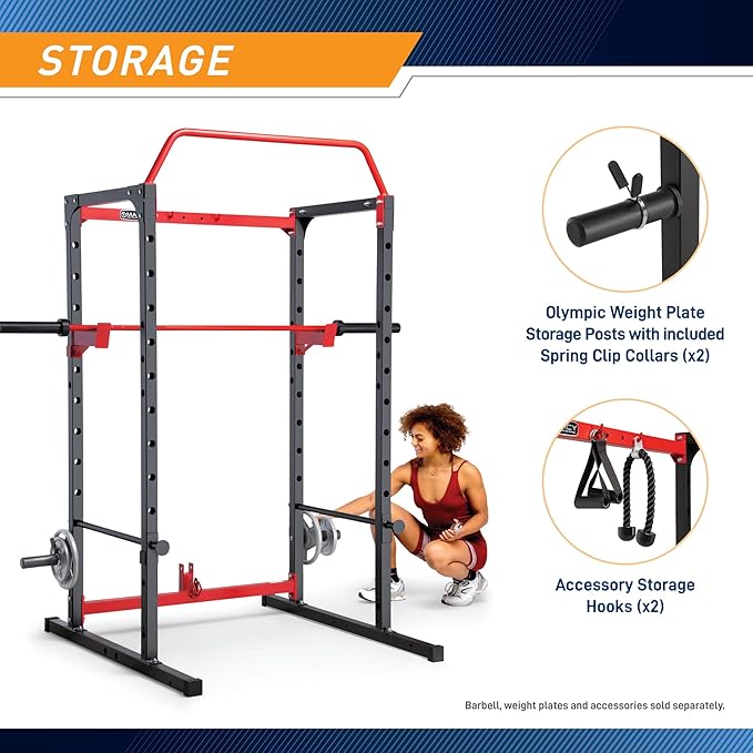 Marcy Power Cage with Pull-Up Bar,Adjustable Bar Catches,Olympic Standard Weight Plate,Accessories Build Your Own Home Gym with Optional Dual Pulley Trolley System for Body Exercise,Strength Training