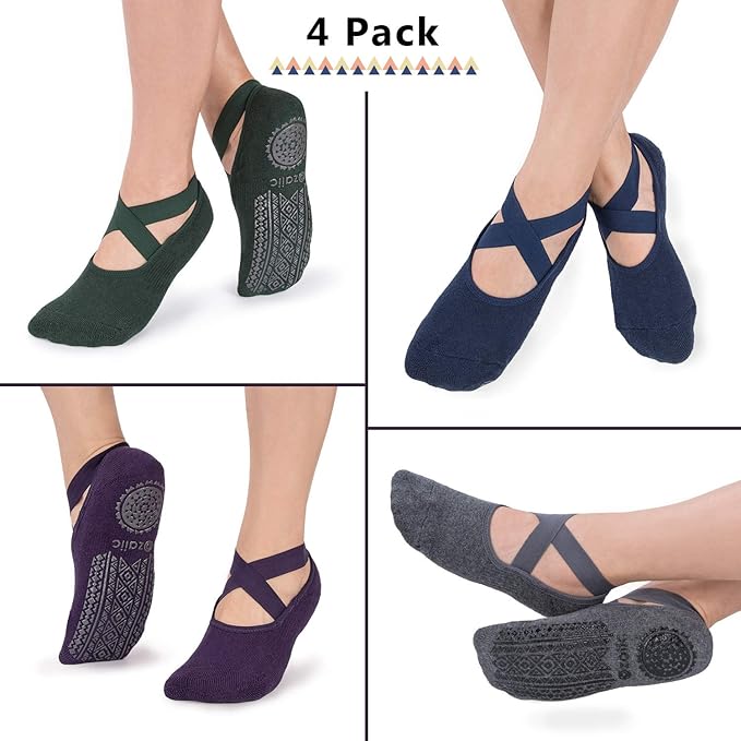 Ozaiic Pilates Socks for Women Non Slip Grip, Yoga Socks with Grippers for Barre, Hospital, Ballet, Dance, Barefoot Workout