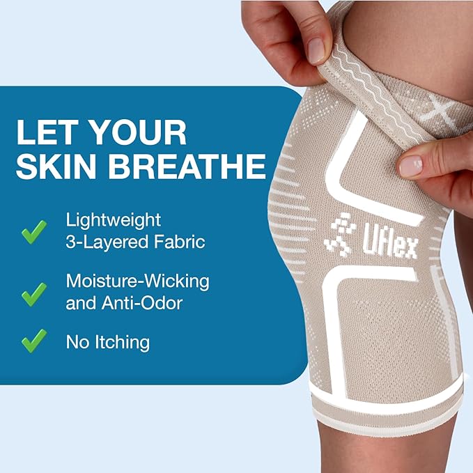 UFlex Athletics Knee Brace for Men and Women Knee Compression Sleeve Support for Arthritis Joint Pain Relief, Workout, Swelling, Sports, Circulation, Running, Recovery Support for ACL & Meniscus Tear