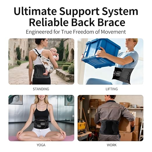 Lower Back Brace for Women Men, Adjustable Lumbar Support with 3D Pad, Breathable Ergonomic Support Belt with Metal Stays for Work, Lifting, Drive, Black,Size L,Waist 38"-45"