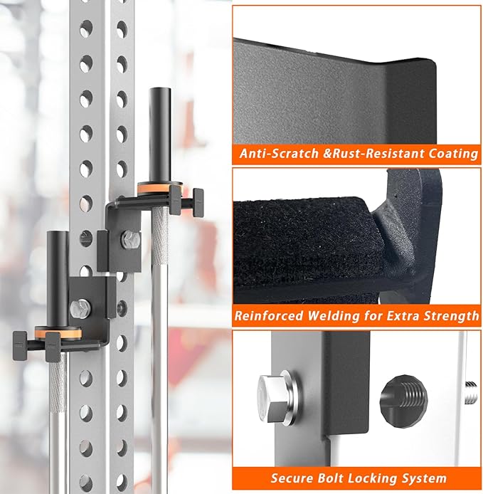 Barbell Holder for 2x2 & 3x3 Power Racks, No Drilling Required – Heavy-Duty Steel Barbell Storage Rack with Protective Padding, Fits 5/8''-1'' Holes – Secure & Space-Saving Gym Equipment Organizer
