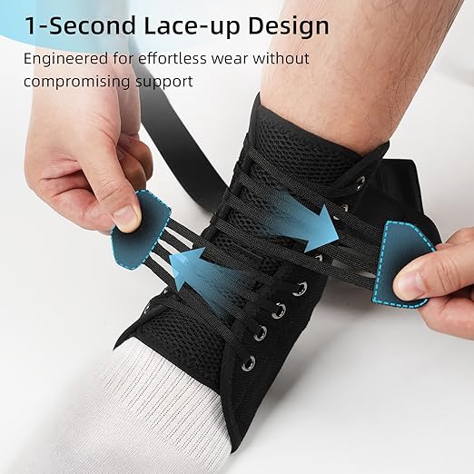 2 Pack Quick Lace Up Ankle Brace for Women & Men,Slim Fit Ankle Support Brace with Side Stabilizing Pads,Adjustable & Breathable Ankle Support for Basketball Volleyball Sports, M