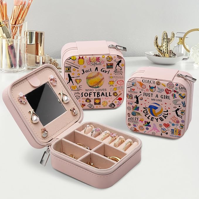 Softball Gifts Jewelry Box for Women, Birthday Gifts for Softball Lovers Players, Softballs Accessories for Women, Small Travel Jewelry Case Organizer for Female Friends