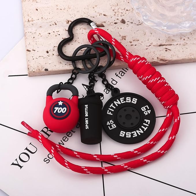Gym Dumbbell Barbell Kettlebell Keychain - Cute Bag Purse Charms Accessories - Fitness Gift for Women Men