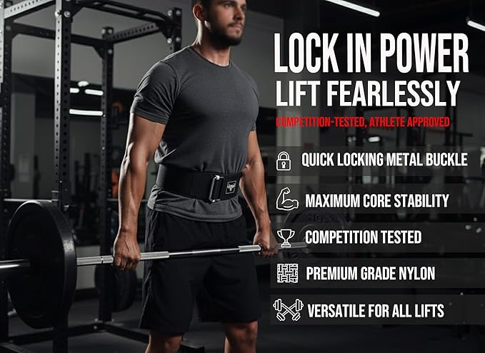 IBRO Quick Locking Premium Weight Lifting Belt - Back Support for Powerlifting, Cross Training & Gym Bodybuilding - 4 Inch Nylon Men and Women with Metal Buckle for Core Stability