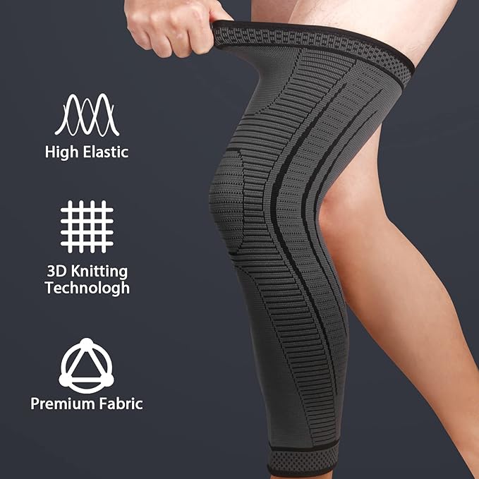 2 Pack Full Leg Compression Sleeves for Men And Women Long Knee Brace Support for Basketball, Running, Workout, Cycling, Sport