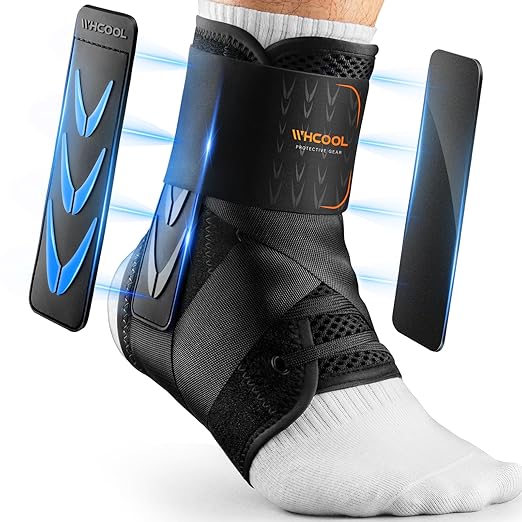 Slim-Fit Ankle Brace for Sprained Ankle, Quick Lace Up Ankle Support for Women Men with 2 Auto-Shaped Pads, Air Fabric Cool Ankle Stabilizer for Injury Recover, Running,Sports, L(13”-14”)