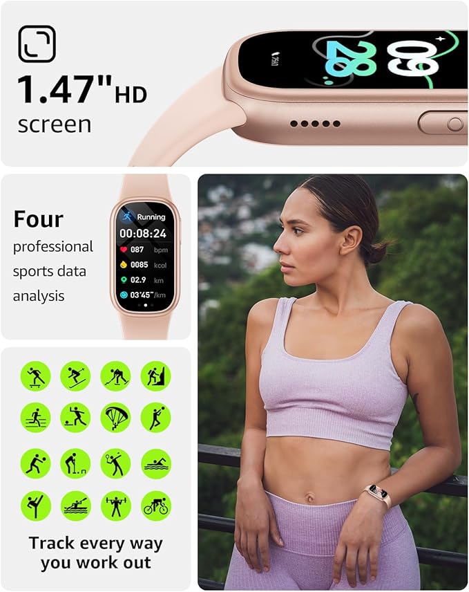 FitnessTracker with Step Counter/Calories/Stopwatch, Activity HealthTracker with BloodPressure HeartRate Monitor, SleepTracker, 137+Sport Modes, Pedometer SmartWatch, Gift for Women Men pinkishwhite
