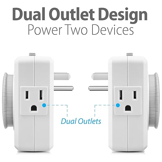 Fosmon 24-Hour Dual Timers Outlets for Electrical Outlets, Plug in Light Timer Programmable Indoor, Electric Plug for Lamp, Reptile, Grow and Christmas Light, Grounded, 3 Prong/15A/1875W