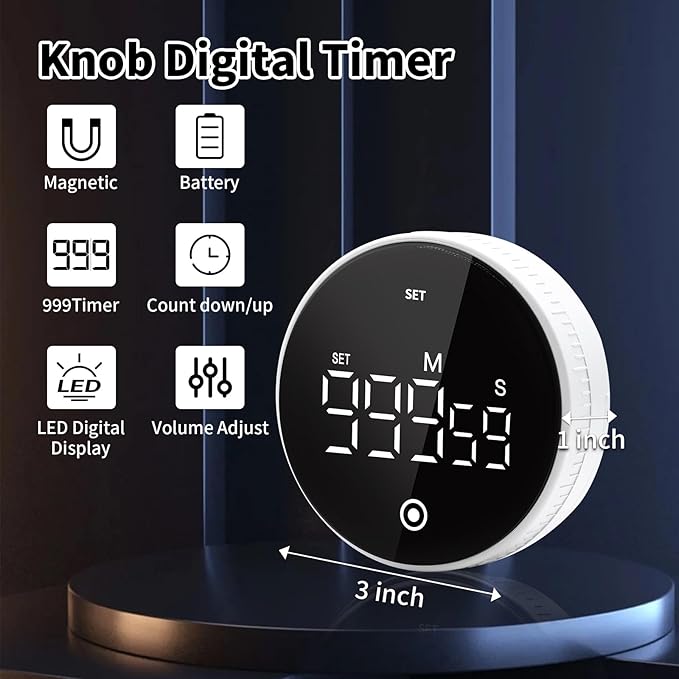 Digital Kitchen Timer with Magnet,Large LED Display Visual Timer with Countdown Countup for Adult & Children,Battery Supply for Classroom Home Gym Office