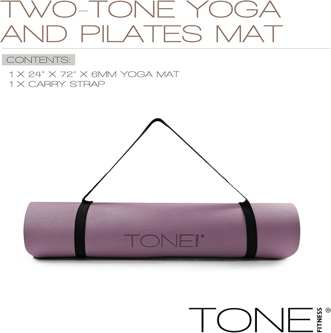 TONE Fitness Yoga Mat 1/4" Thick Non Slip Exercise & Pilates Mat for Home Workouts with Carrying Strap | Multiple Options