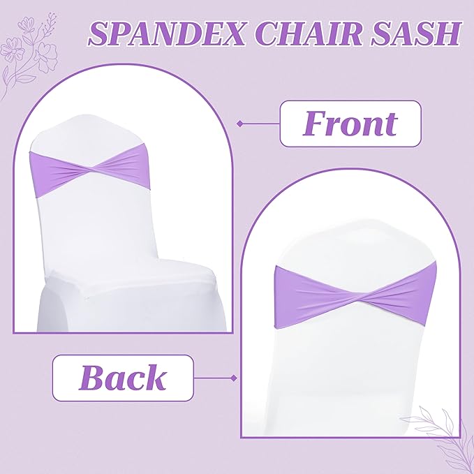 VDS Pack of 250 PCS | Lavender | Spandex Chair Sashes Bows Without Buckle | Stretch Elastic Banquet Universal Folding Chair Band Tie with for Wedding Party Conference Celebration Event Decoration