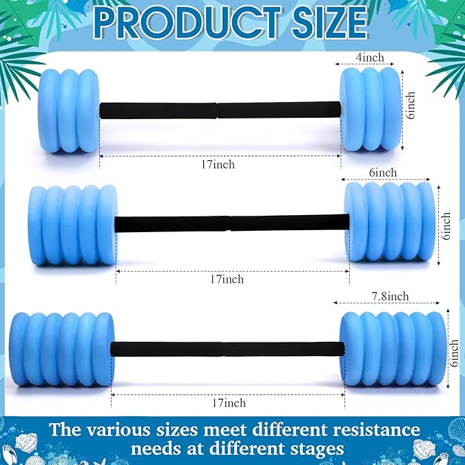 Soulchen 3 Pcs Long Aquatic Exercise Dumbbells Swim Barbells 25'' 29'' 33'' Foam Water Weight Dumbbell Pool Barbells with High Density EVA Foam for Swim Water Aerobics Fitness Loss