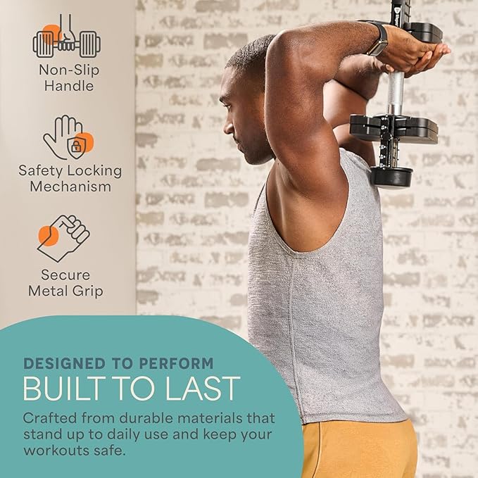 Lifepro Adjustable Dumbbells Set – 15lb, 25lb Pair or 43lb, 55lb & 90lb Single – Quick Adjustment, Anti Slip Handle – Space Saving & Strength Training Weights for Home Gym Exercise & Fitness